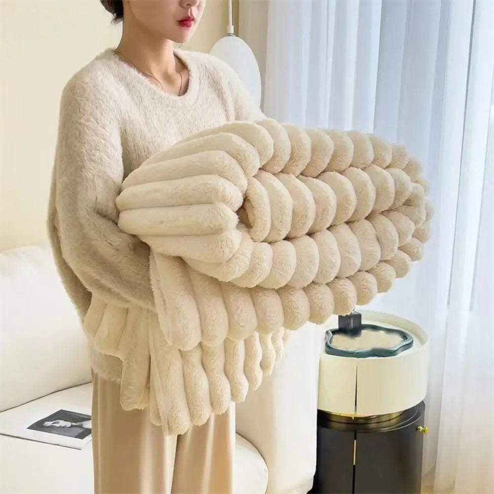 New Cotton Warm Blanket Spandex Solid Color Throw Blanket Double Sided Ultra Soft Plush Striped Blankets Home Office