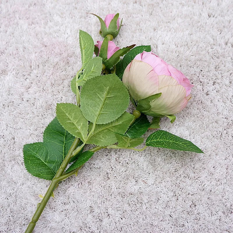 High Quality Simulation Single Branch 3 Roses Home Living Room Dining Table Wedding Decoration Fake Artificial Flowers Cheap