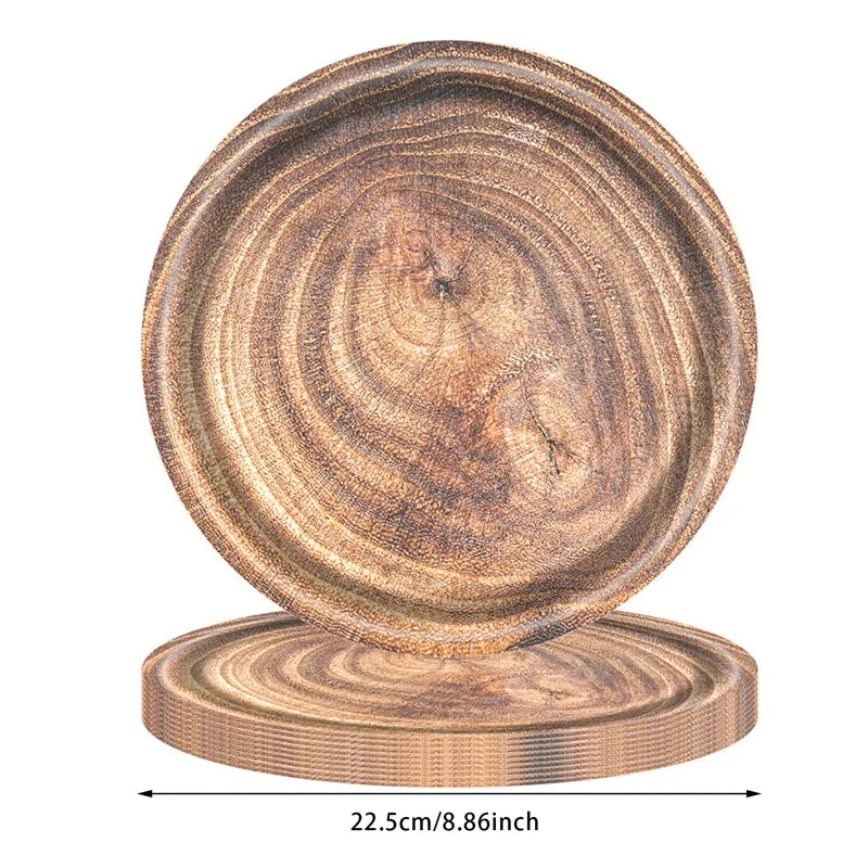 10Pcs 7/9-inch Retro Imitation Wood Grain Disposable Plate Paper Tray Birthday Party Holiday Decoration Household Tableware