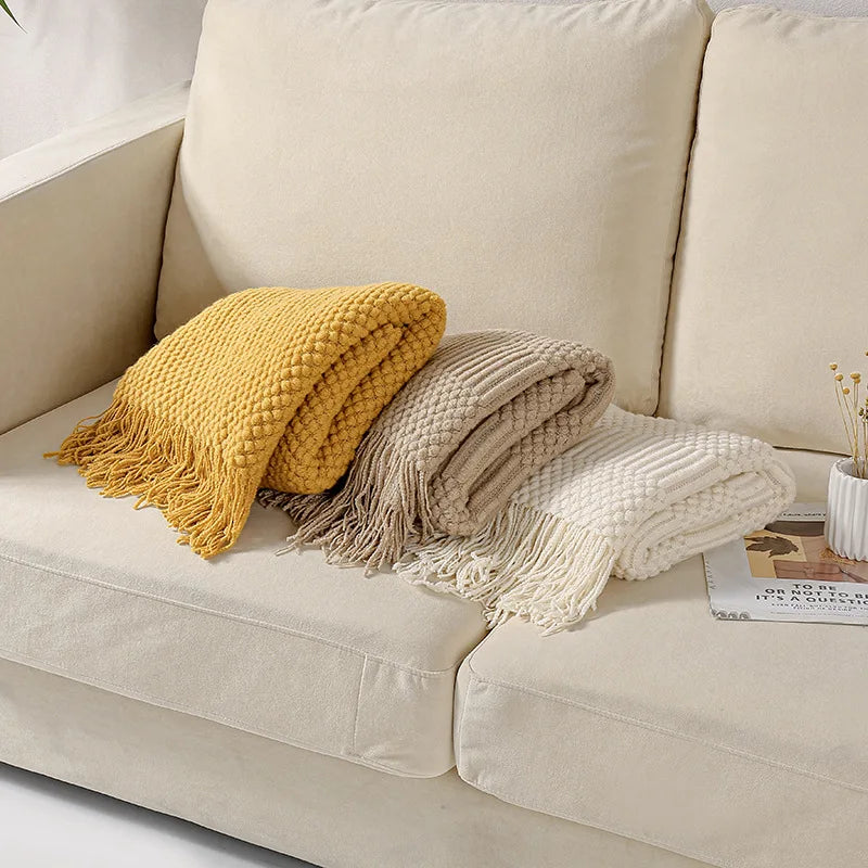 White Boho Throw Blankets Textured Big Knitted Blankets Chunky Vintage Luxury Throw Bedspread Blanket Cover Manta Para Sofá