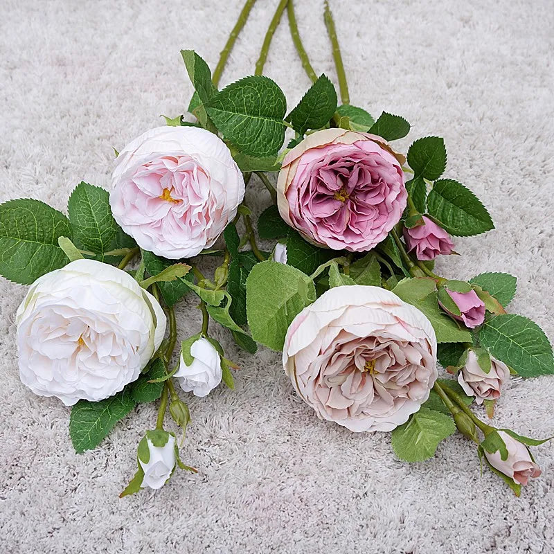 High Quality Simulation Single Branch 3 Roses Home Living Room Dining Table Wedding Decoration Fake Artificial Flowers Cheap