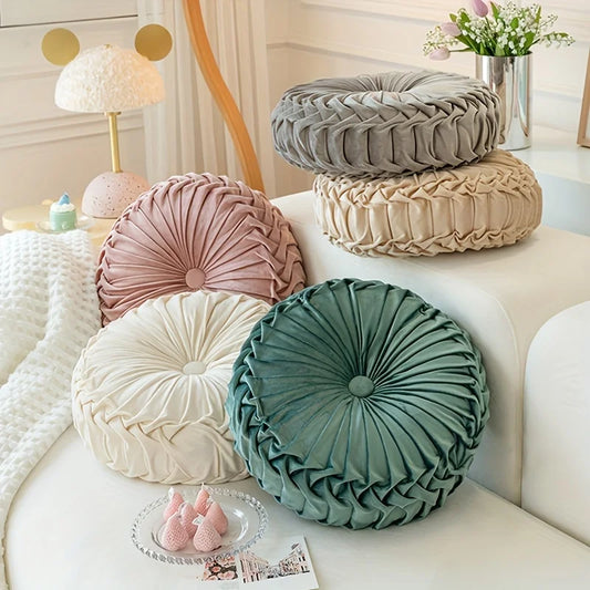 Velvet Pumpkin-Shaped Throw Pillow Soft, Round, Solid Color, Dandelion Pattern, Sofa and Office Decor, Home Accent Cushion