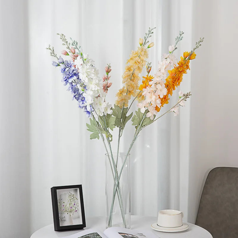 Artificial Flowers Delphinium Flower Branch Fake Leaf for Wedding Decoration Outdoor DIY forHome Decorative Hyacinth Silk Flower