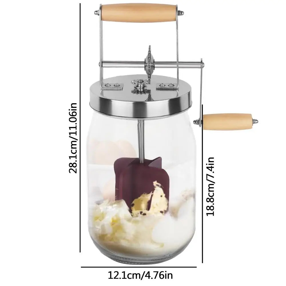 1/1.5L Butter Maker Mason Jar Butter Churner Cream Mixer With Hand Crank Baking Gadgets Wooden Handle Homemade Butter Maker
