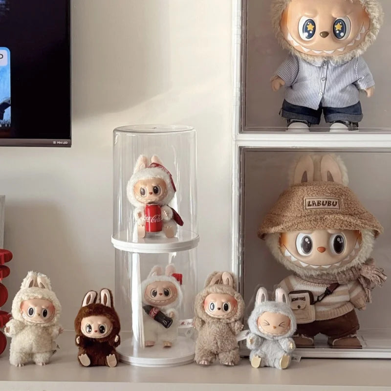Labubu 17cm Pendant Display Box Rotary Acrylic Transparent Box Labubu Plush Doll Hand Blind Box Storage Display Rack Gift