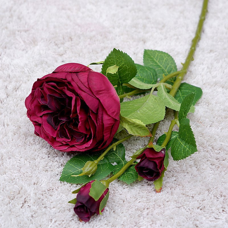 High Quality Simulation Single Branch 3 Roses Home Living Room Dining Table Wedding Decoration Fake Artificial Flowers Cheap