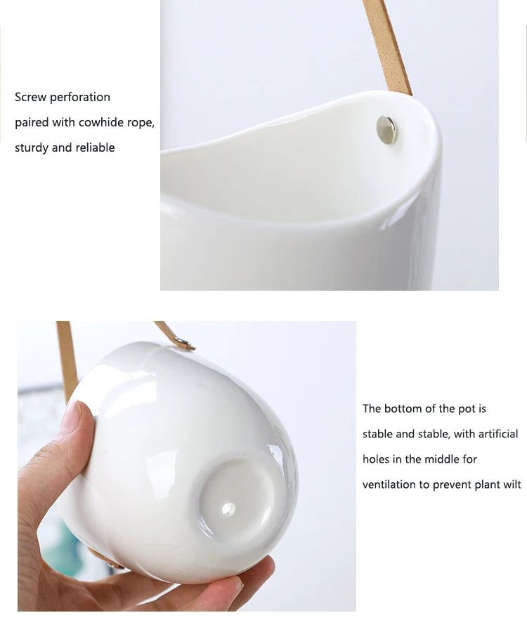 Creative Wall Hanging Flower Plant Pots Succulent Flower Pot Flower Basket White Ceramic Vase Garden Decoration planters
