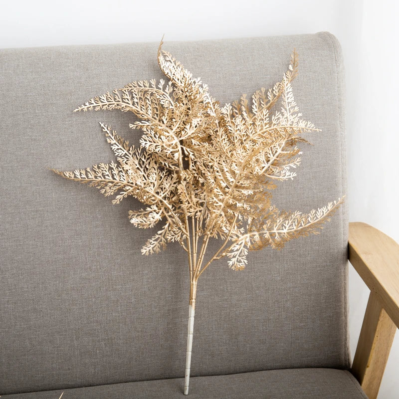 Artificial Plants Gold Fake Flowers Plastic Grass Wedding Arrangement Leaves Autumn Home Party Supplies Christmas Decorations