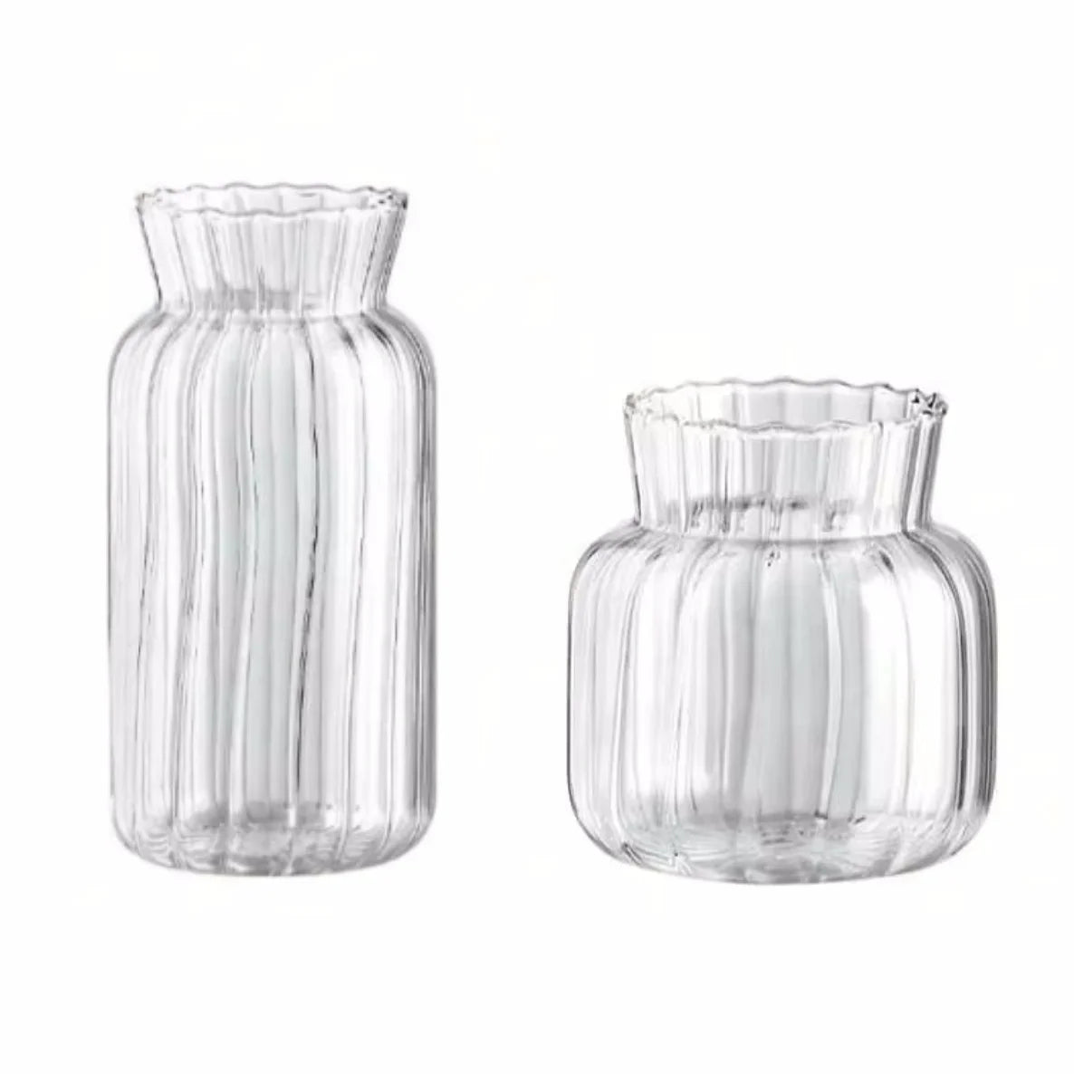 Transparent Glass Vases Hydroponic Plants Flower Arrangement Bottle Mini Retro Striped Vase Home Room Dinner Table Decor ﻿