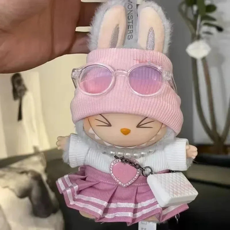 Mini Doll Clothes Outfit Accessories For 15-17cm Labubu V1 V2 V3 Labubu Uniform Set Outfit Skirt and Sweater Sunglasses Clothing