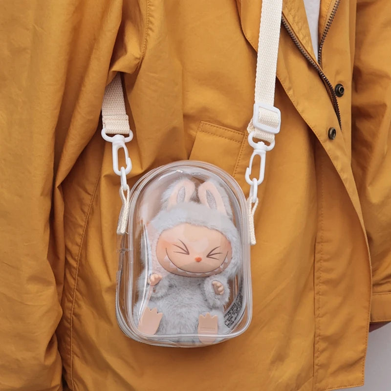 For Labubu Protect Case Labubu Sitting Party 15cm Cotton Doll Shoulder Pain Bag PVC Storage Bag Labubu(No Doll)