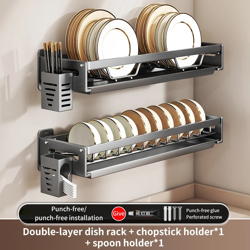 Kitchen Bowl Plate Drying Storage Shelf Wall Mounted Dish Drainer Rack Multifunction Chopsticks Spoon Tableware Dish Holder