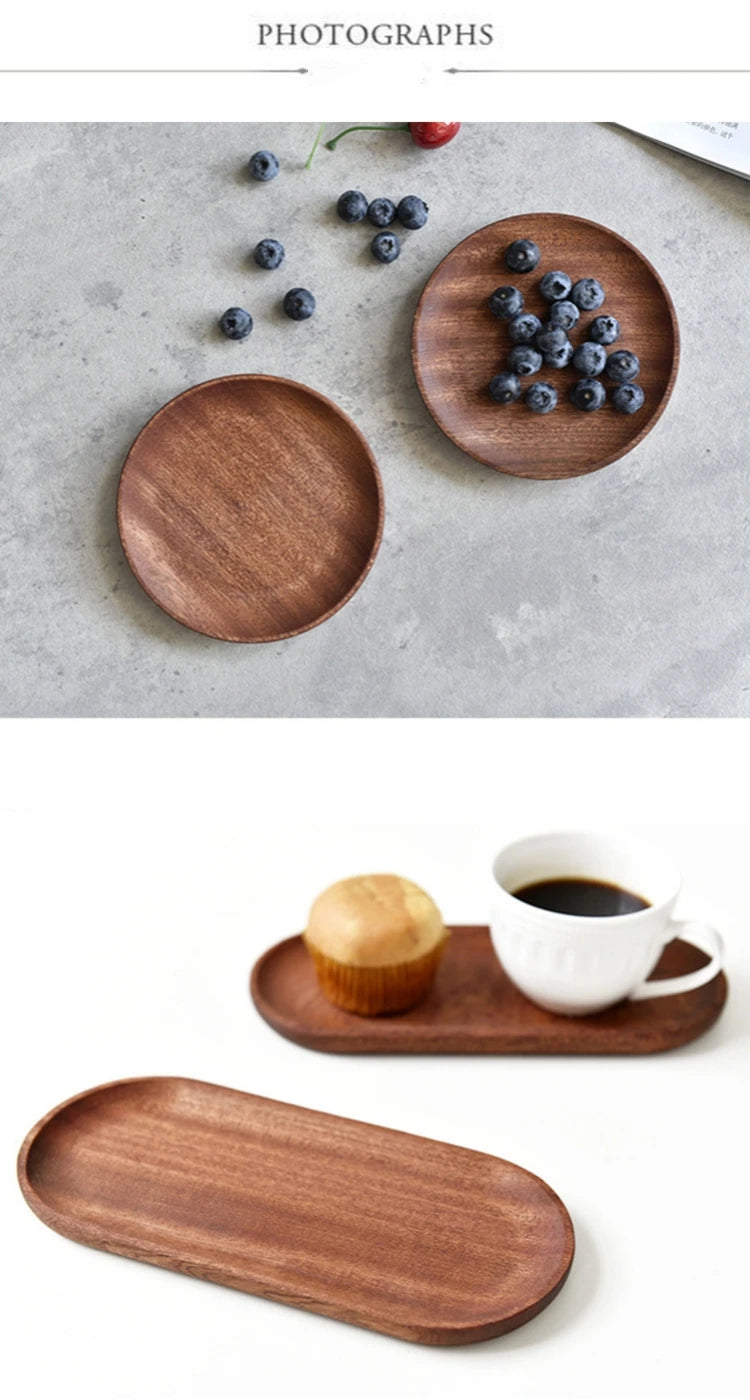 Solid Wood Serving Tray Oval Tea Tray Decorative Wood Plate Fruit Tray Vegetable Platter Home Bread Dessert Cake Plate Tableware