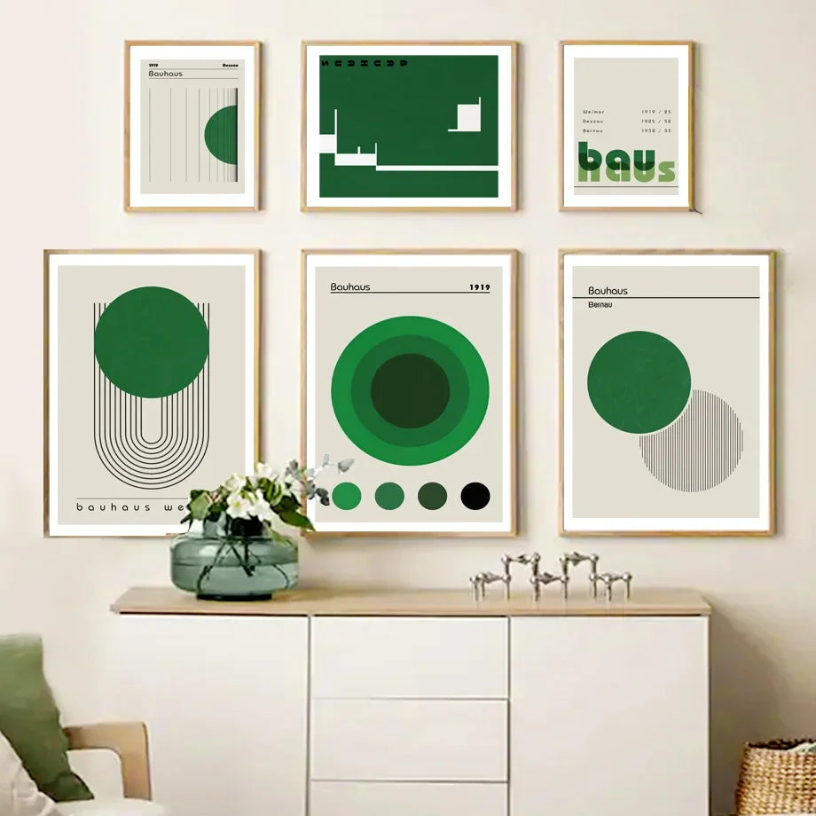 Scandinavian Modern Minimalist Wall Art Abstract Bauhaus Green Beautiful HD Canvas Poster Prints Home Bedroom Living Room Decor