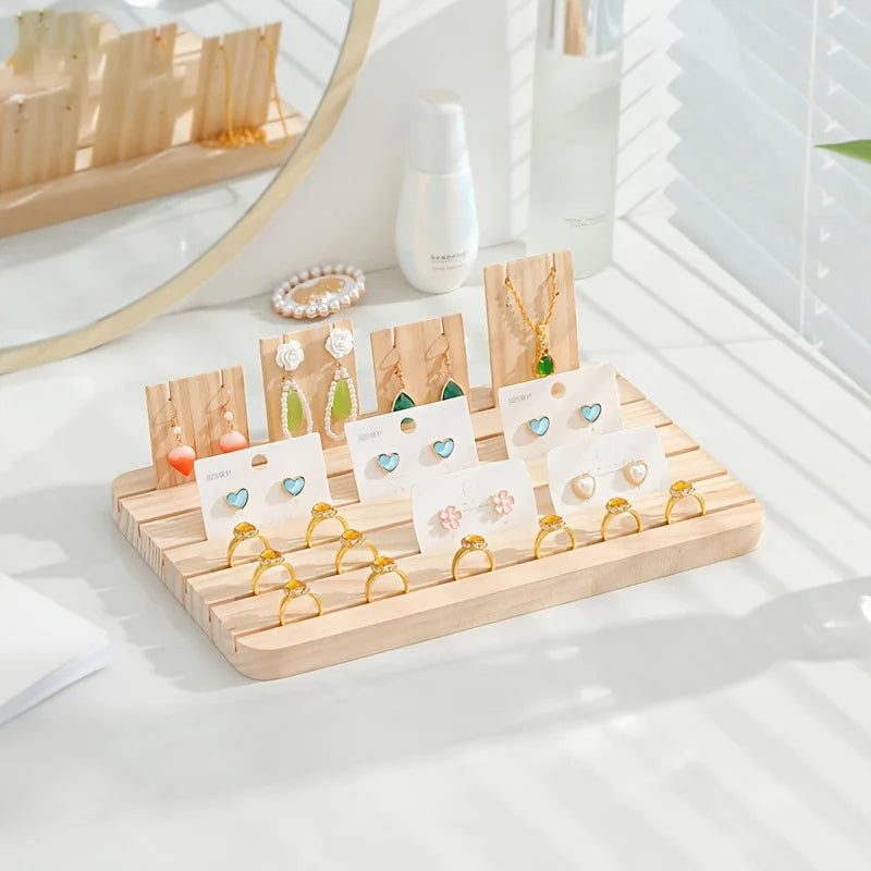 Solid wood card slot ring display plate necklace earrings jewelry display rack jewelry storage display props