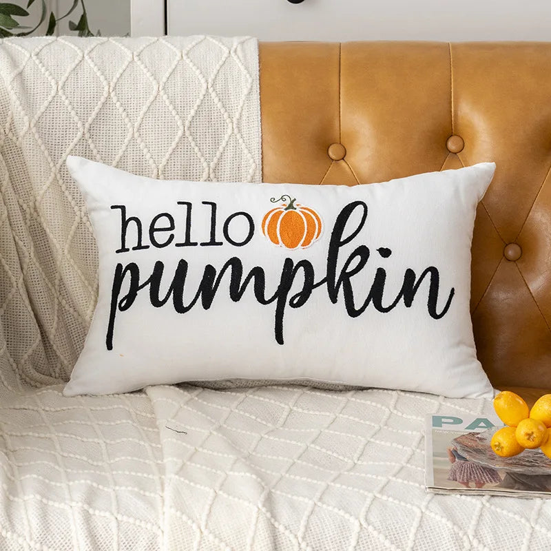 Towel Embroidery Pillow Cover Canvas Embroidered Halloween Pumpkin Cushion cover Pillow Autumn Office Throw Pillowcase