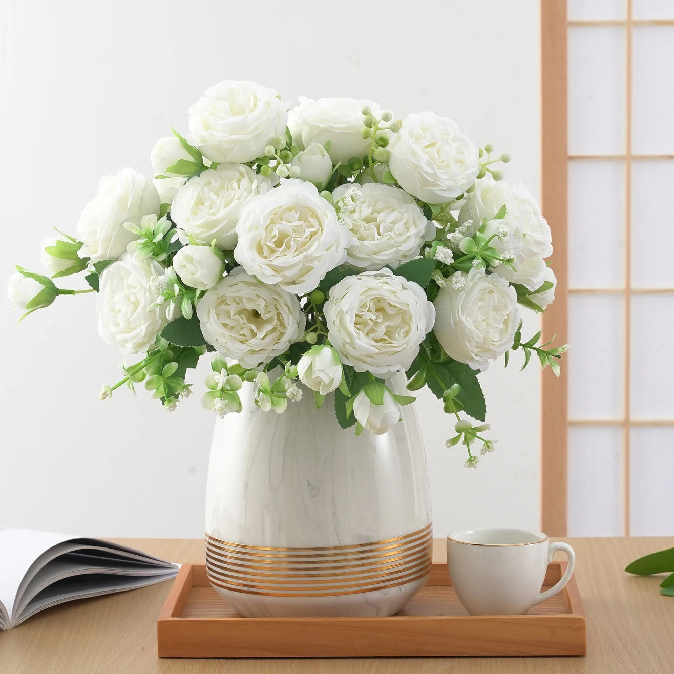 1pc Artificial Flower for Decoration Fake Flowers Silk Peony Faux Bouquet Plastic Arrangements for Home Bridal Wedding Party