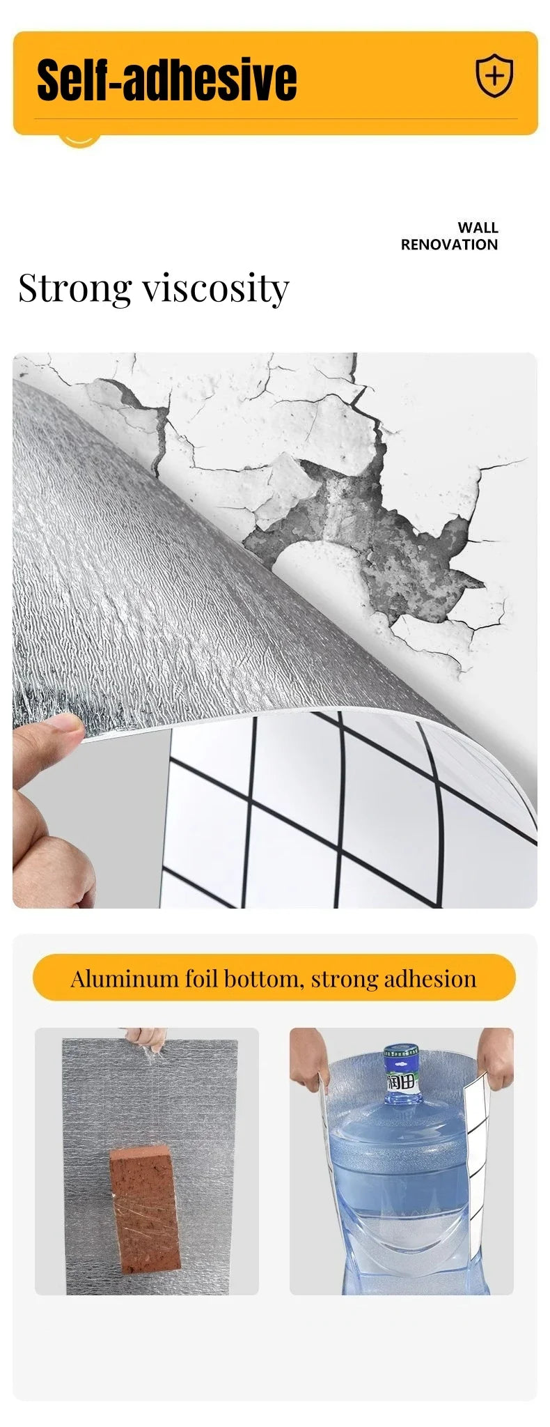 Thick Foam Marble Wall Stickers Peel and Stick Wallpaper Aluminum Foil Bottom Faux Tile Self Adhesive Wall Paper Home Decoration