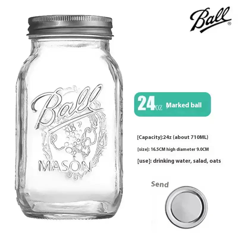American Mason Jar Glass Transparent Oat-Sealed Beverage Cup Durable Kitchen Storage Container for Milk Shake & Juice