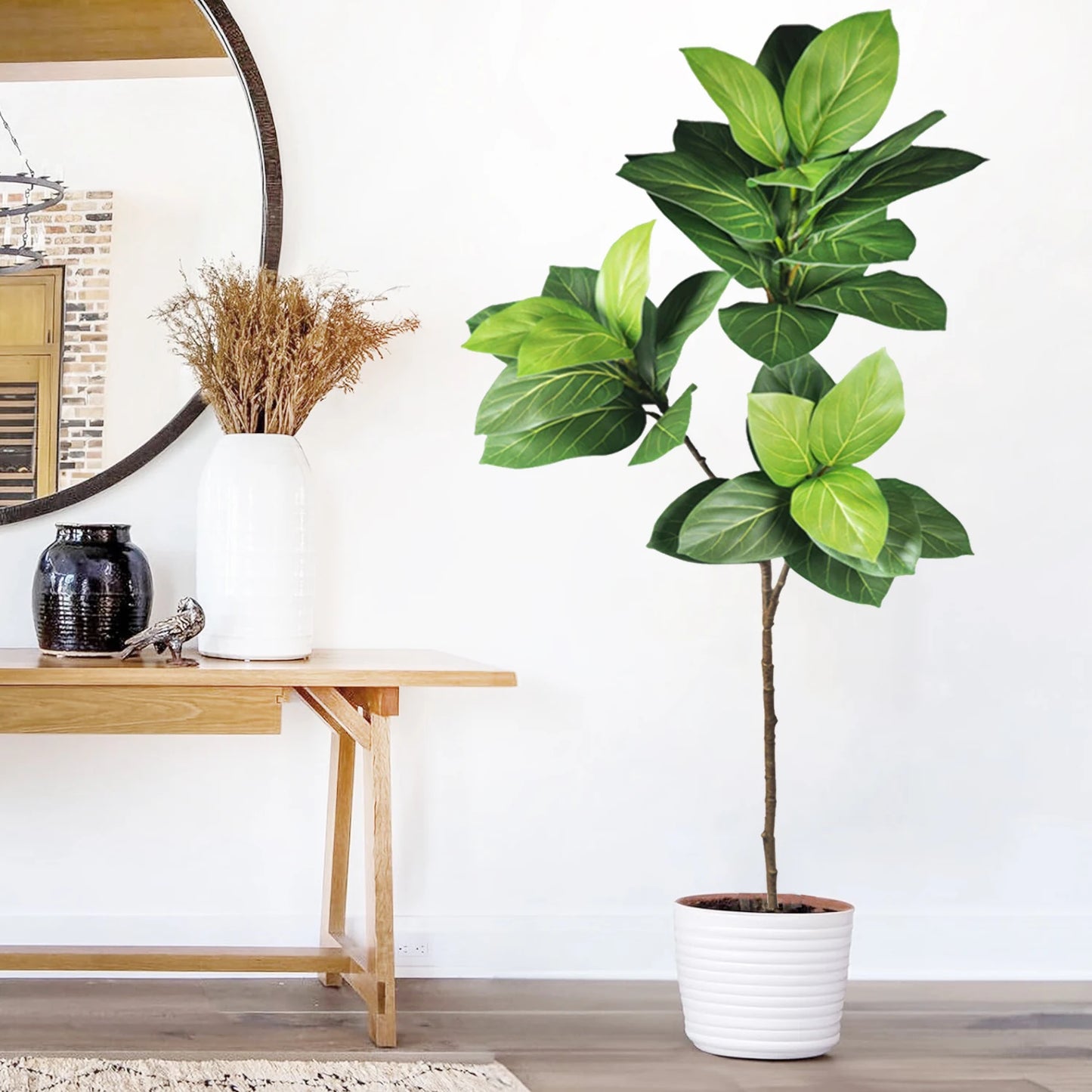 76-135cm  Artificial Plants Fake Bamboo Tree Branch Plastic Nandina Leaves Tall Green Landscape For Home Garden Decor