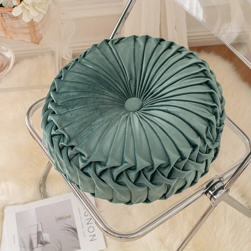 Velvet Pumpkin-Shaped Throw Pillow Soft, Round, Solid Color, Dandelion Pattern, Sofa and Office Decor, Home Accent Cushion