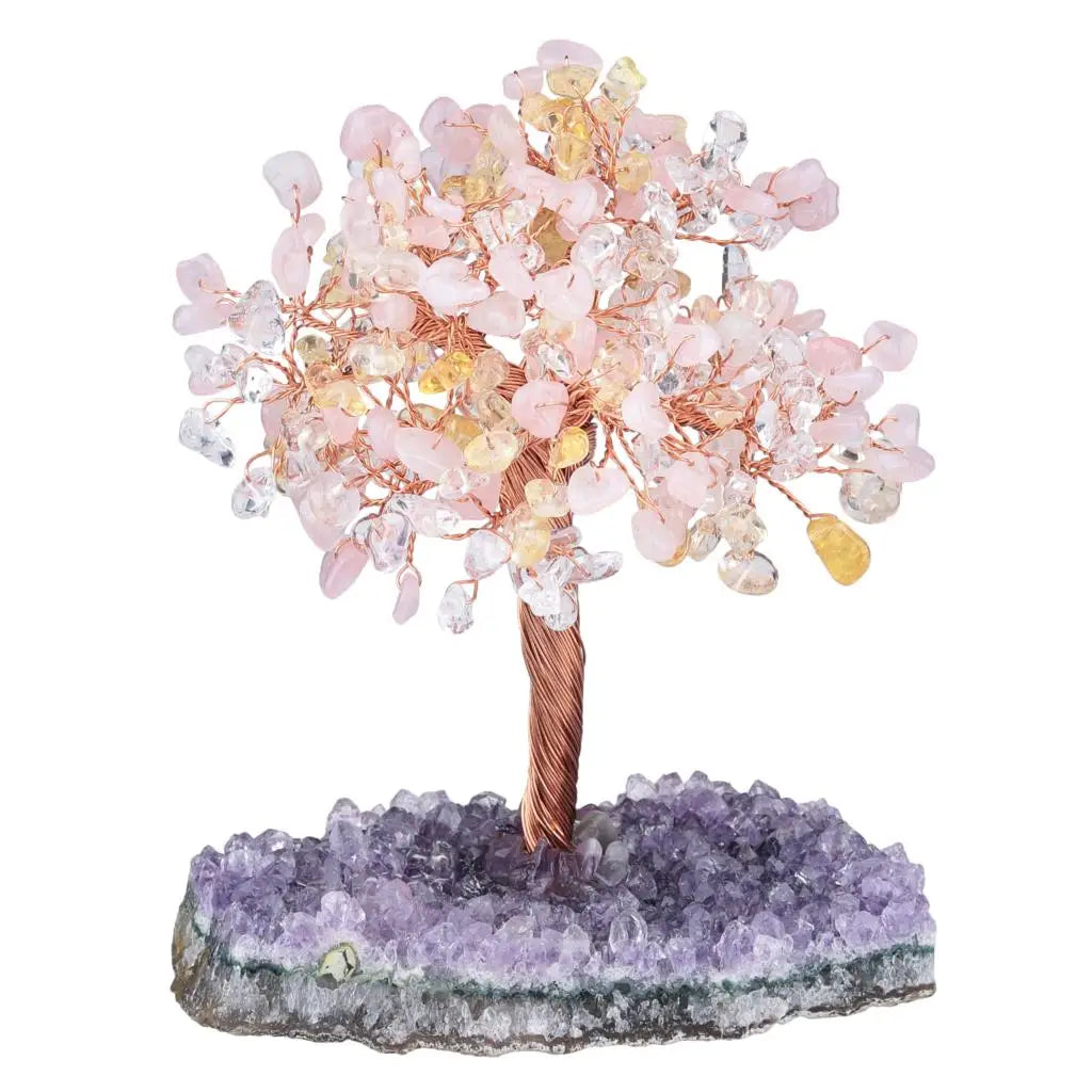 Natural Crystal Money Tree With Rough Amethyst Cluster Base For Luck Wealth Fengshui Home Decoration Desktop Ornaments