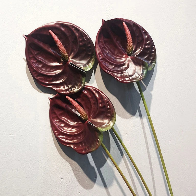 1Pcs Artificial Plants 57cm Real Touch Anthurium Fake Flowers Simulation Anthurium Artificial Flowers Wedding Home Decor