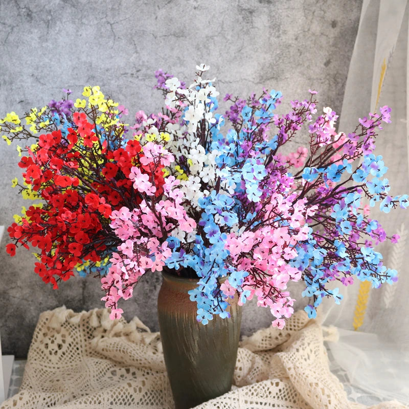 White Artificial Flowers Cherry Blossoms Gypsophila Fake Plants DIY Wedding Bouquet Vases for Home Decor Faux Festival Branch