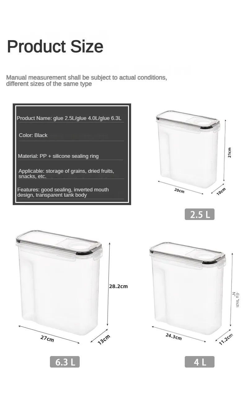 4pc Kitchen Food Storage Tank Miscellaneous Grain Storage Box 2.5L/4L Set Transparent PP Sealed and Waterproof Storage Container
