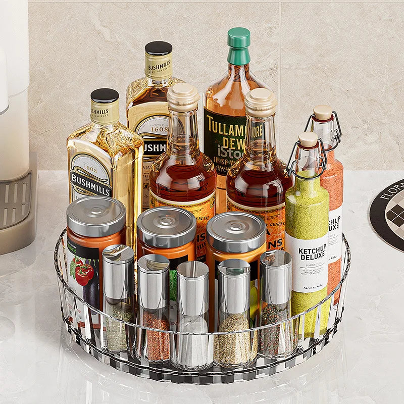 360° Rotating Plastic Storage Bins|Clear Cabinet Organizer for Kitchen/Pantry/Fridge/Cosmetic |Space-Saving Round Container