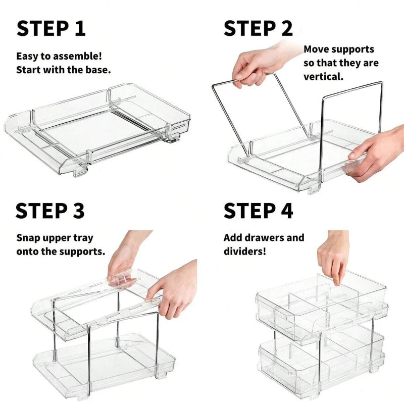 Acrylic Stackable Drawer Organizer Tray for Under Sink Office Multi-Purpose Storage Container Slide-Out Clear Container