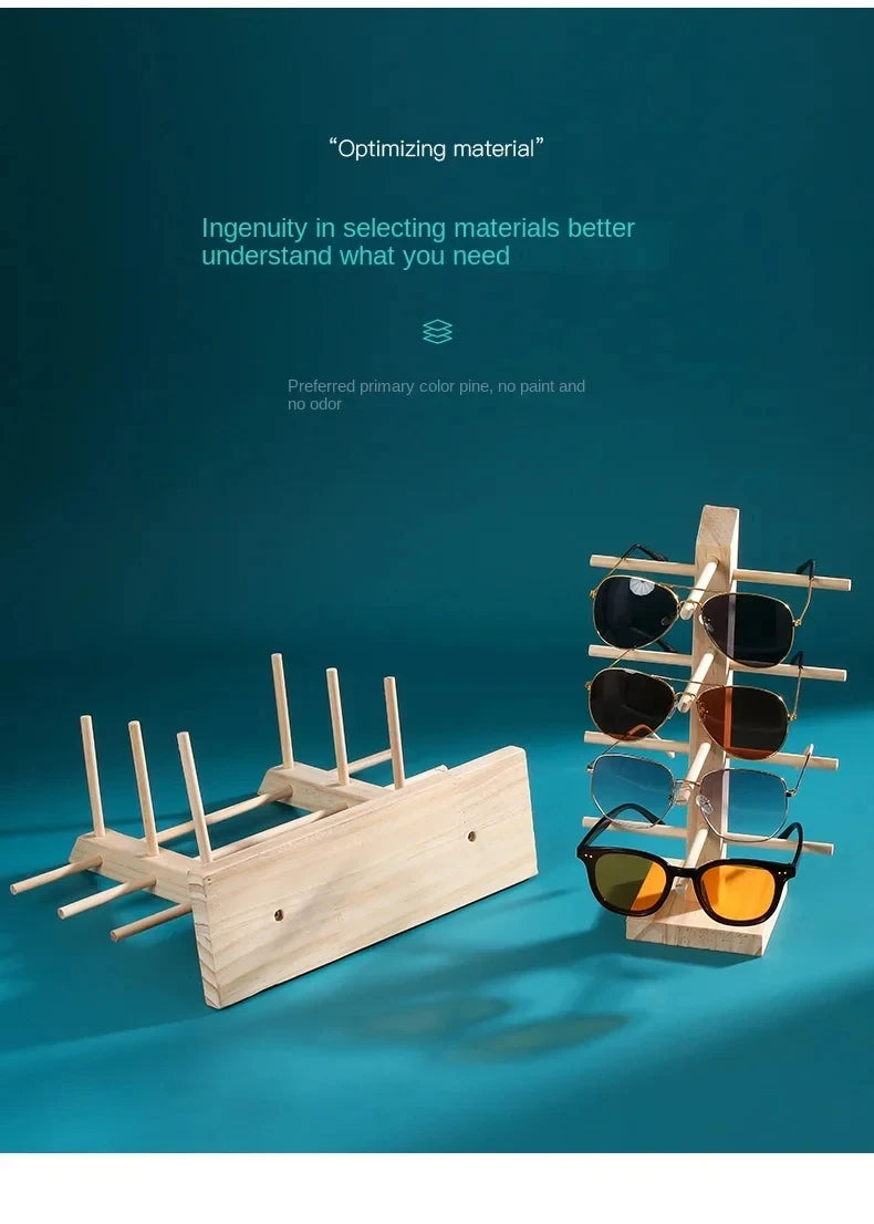 Wooden Eyeglass Storage Rack Household Sunglasses Glasses Display Rack Organizer Perforation-free Multi-functional Desktop