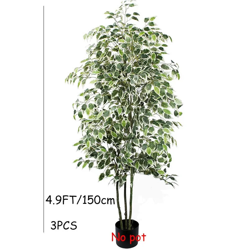 3-6Ft Large Artificia Ficus Tree Fake Plants Plastic Palm Tree Real Touch Banyan Leaves for Home Garden Shop Office Decor