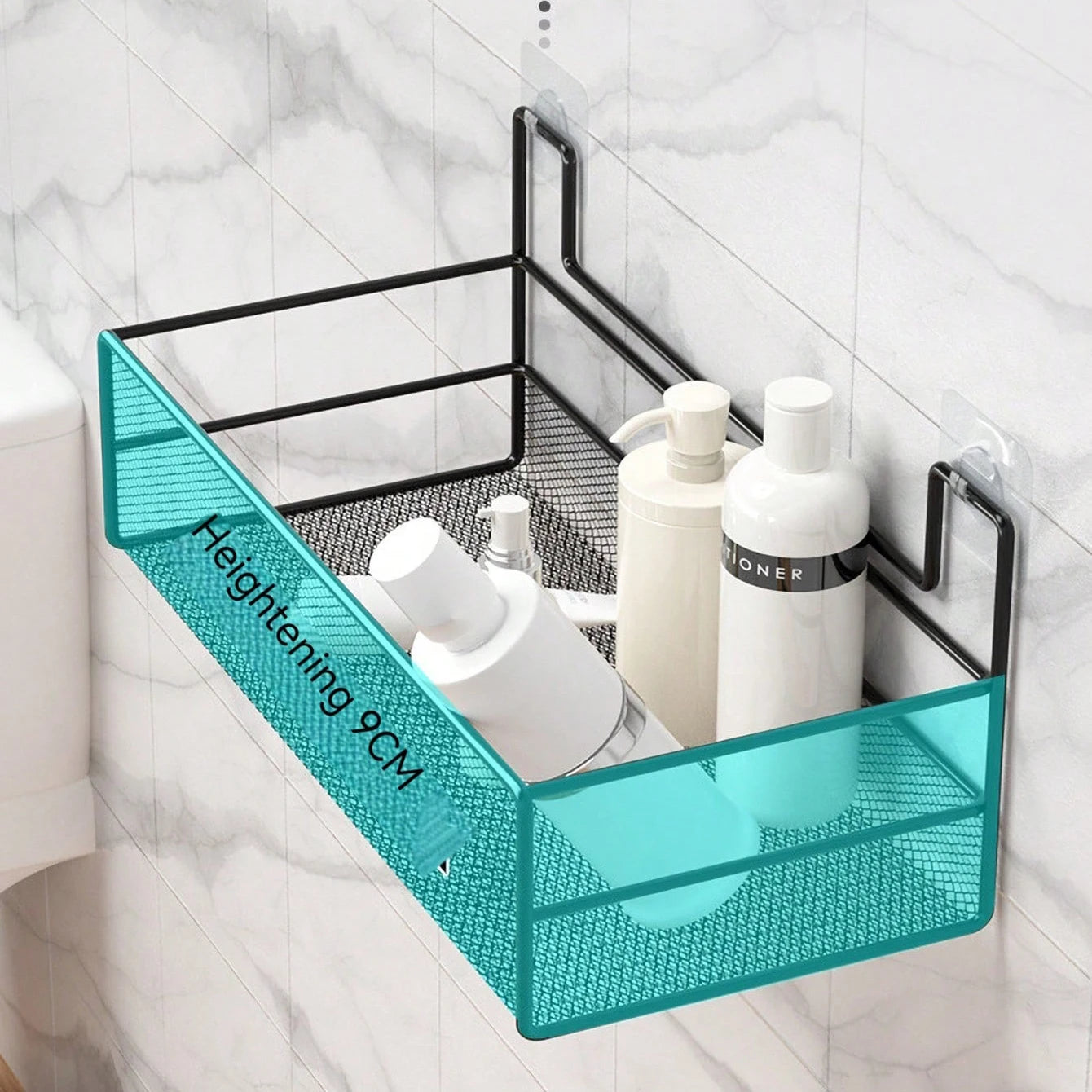 1PC Bathroom self-adhesive shelf free punching toilet shelf wash table dormitory iron art increased net surface storage basket