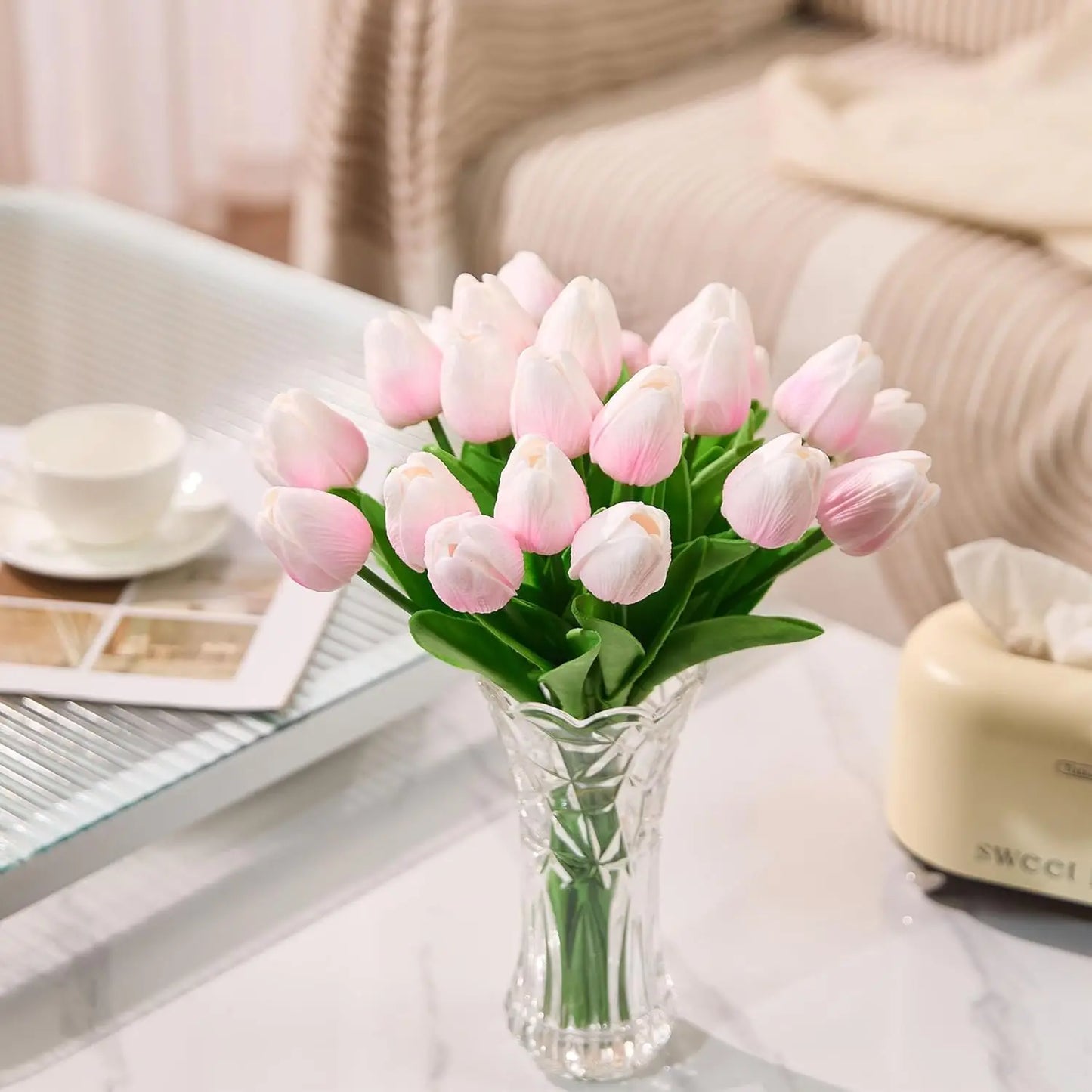 10Pcs Artificial Flowers Tulip PU Fake Flowers Bouquet Latex Real Touch Faux for Home Kitchen Wedding Ceremony Decorations