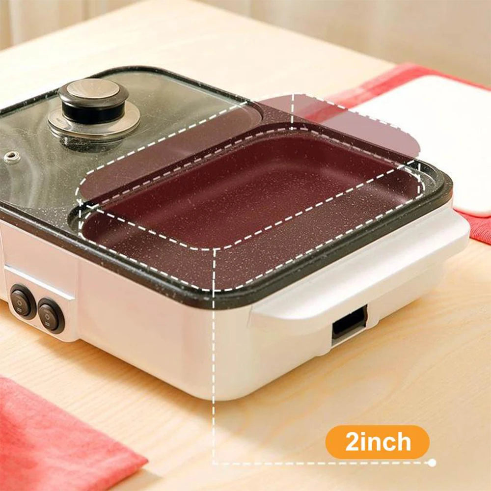110V/220V 2 IN 1 Electric Hot Pot Cooker BBQ Grill Multicooker Electric Non Stick Plate Barbecue Pan Kitchen Cooking Pot 1200W
