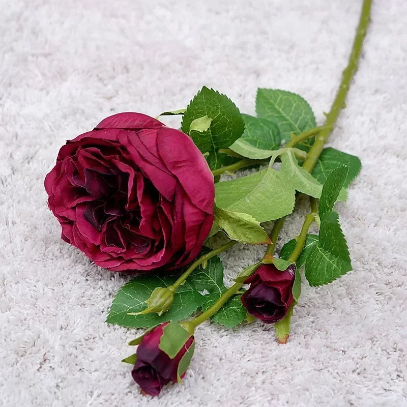 High Quality Simulation Single Branch 3 Roses Home Living Room Dining Table Wedding Decoration Fake Artificial Flowers Cheap