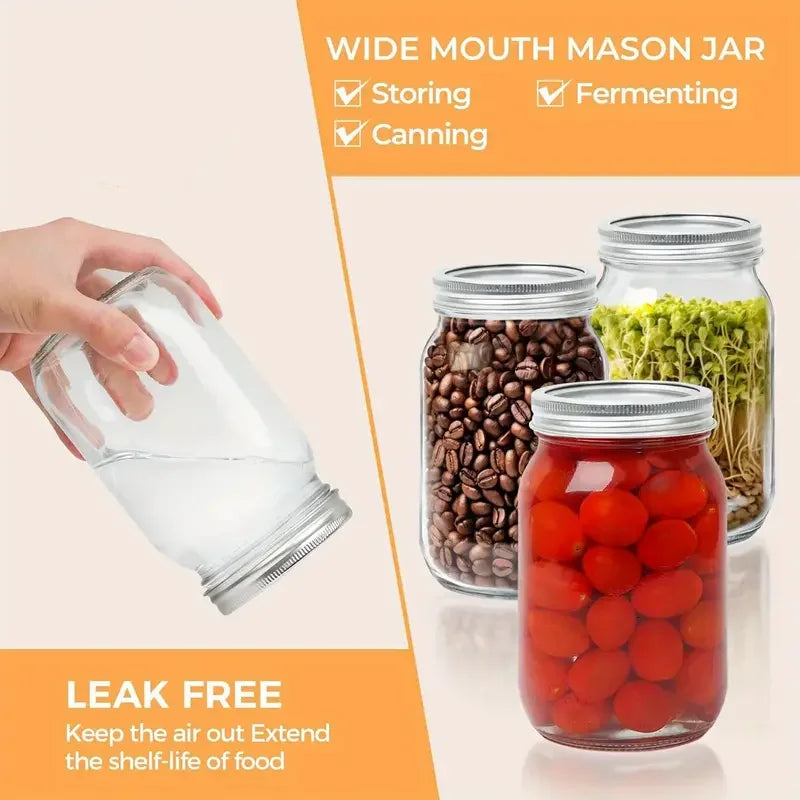 6Pcs, 12Pcs, 500Ml/16Oz, Glass Mason Jar, Glass Storage Jar, Kitchen Storage Container, Glass Sealed Jar Container, Pickle Jar, Regular Sealing Lid, Suitable for Jam, Salad Dressing, Honey, Shower/Wedding Gift