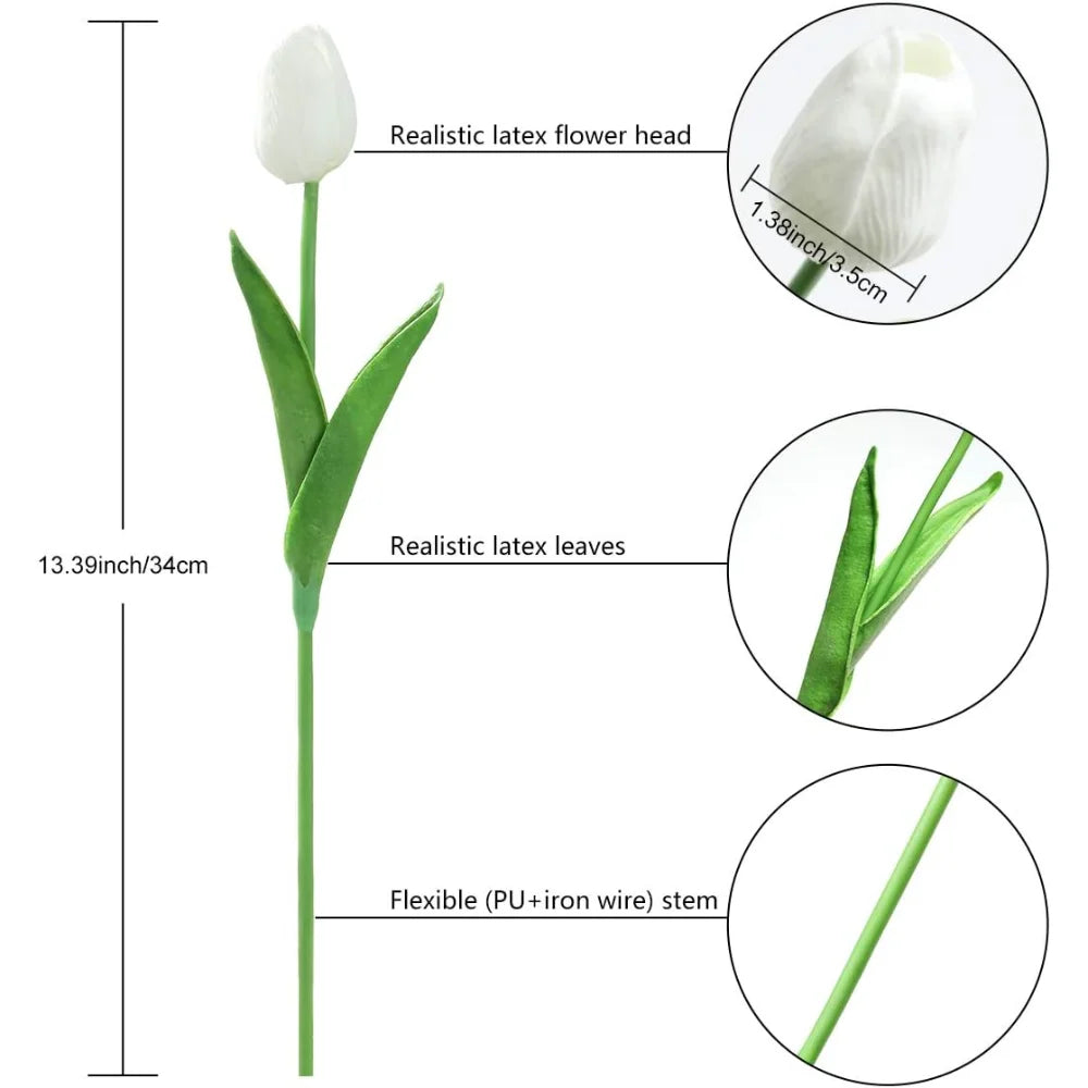 10Pcs Artificial Flowers Tulip PU Fake Flowers Bouquet Latex Real Touch Faux for Home Kitchen Wedding Ceremony Decorations