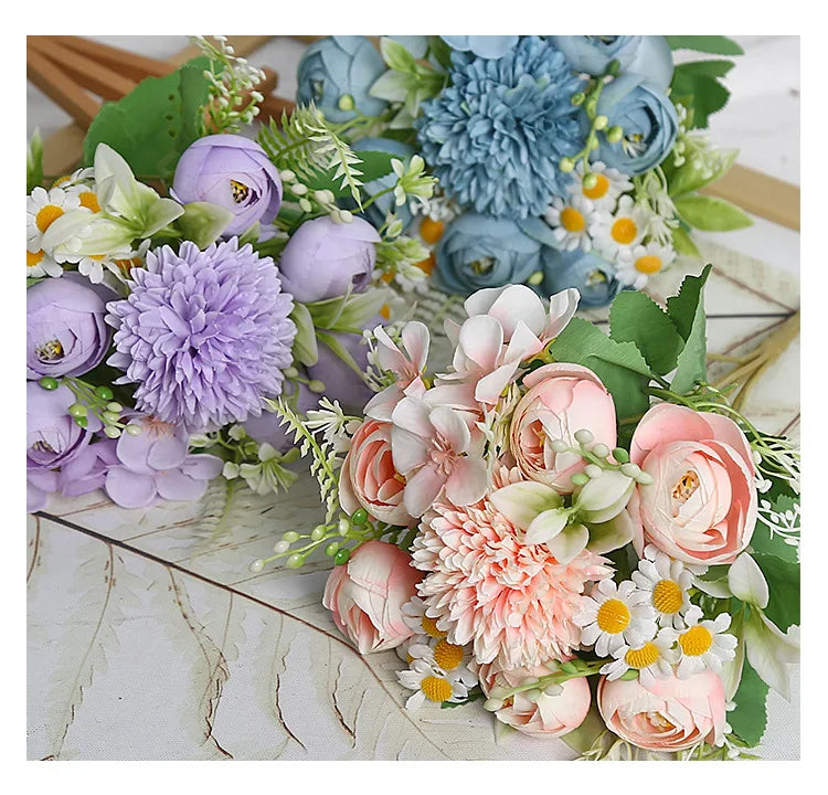 1pc Artificial Flower for Decoration with 7 Fake Flowers Faux Bouquet Arrangements for Home Bridal Wedding Party Chrysanthemum