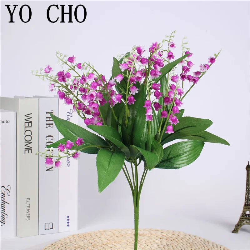 Artificial Flowers Lily of the Valley 7 Branches Fake Plastic Lily Flower Bridal Bouquet Wedding Party Decor Flores Artificiales