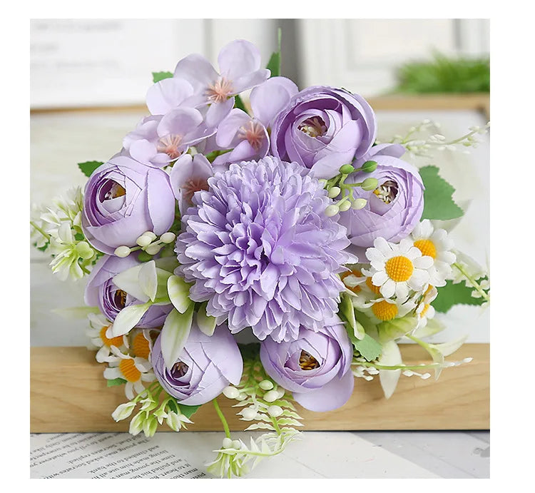 1pc Artificial Flower for Decoration with 7 Fake Flowers Faux Bouquet Arrangements for Home Bridal Wedding Party Chrysanthemum