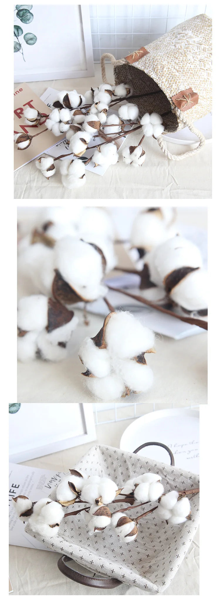 Naturally Dried Cotton Cheap Artificial Plants Floral Branch Vases Wedding Garden Party Decorations Fake Flowers Home Gift Decor