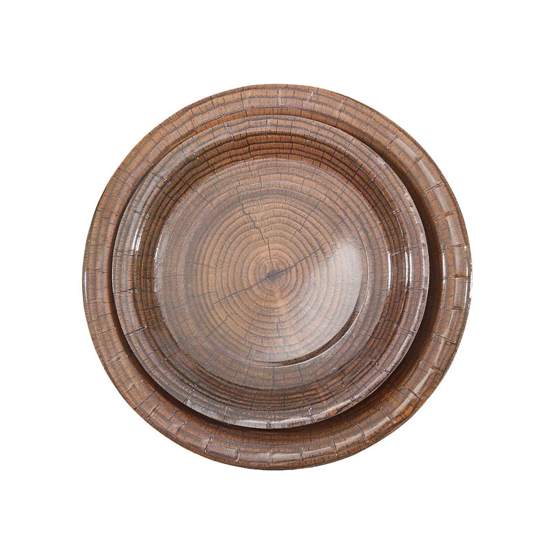 10Pcs 7/9-inch Retro Imitation Wood Grain Disposable Plate Paper Tray Birthday Party Holiday Decoration Household Tableware