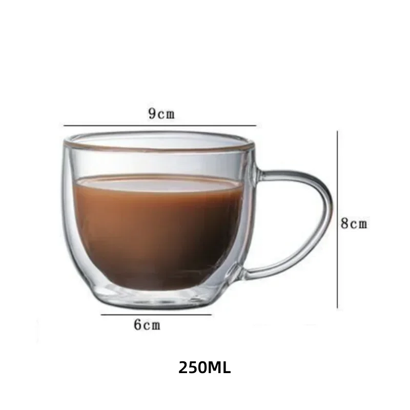 150/250/350ML Glass Cup with Handle Heat Resistant High Borosilicate Double Wall Glass Coffee Milk Beer Cups Kitchen Tools Gift