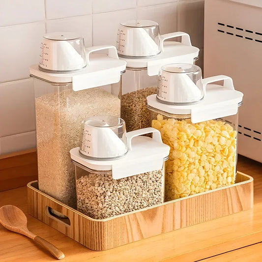 Food Storage Containers  with Measuring Cup Moisture-proof Powder Cereal Storage Tank Detergent Plastic Airtight Kitchen Items