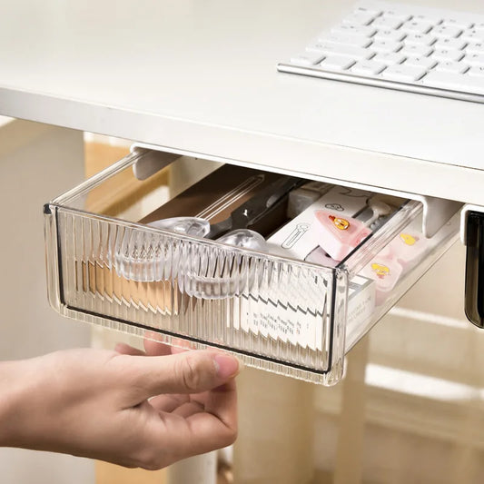 Under Desk Drawer Storage Organizer - Invisible Pull Out Shelf Box with Large Capacity, Hanging Table Shelf for Office Home
