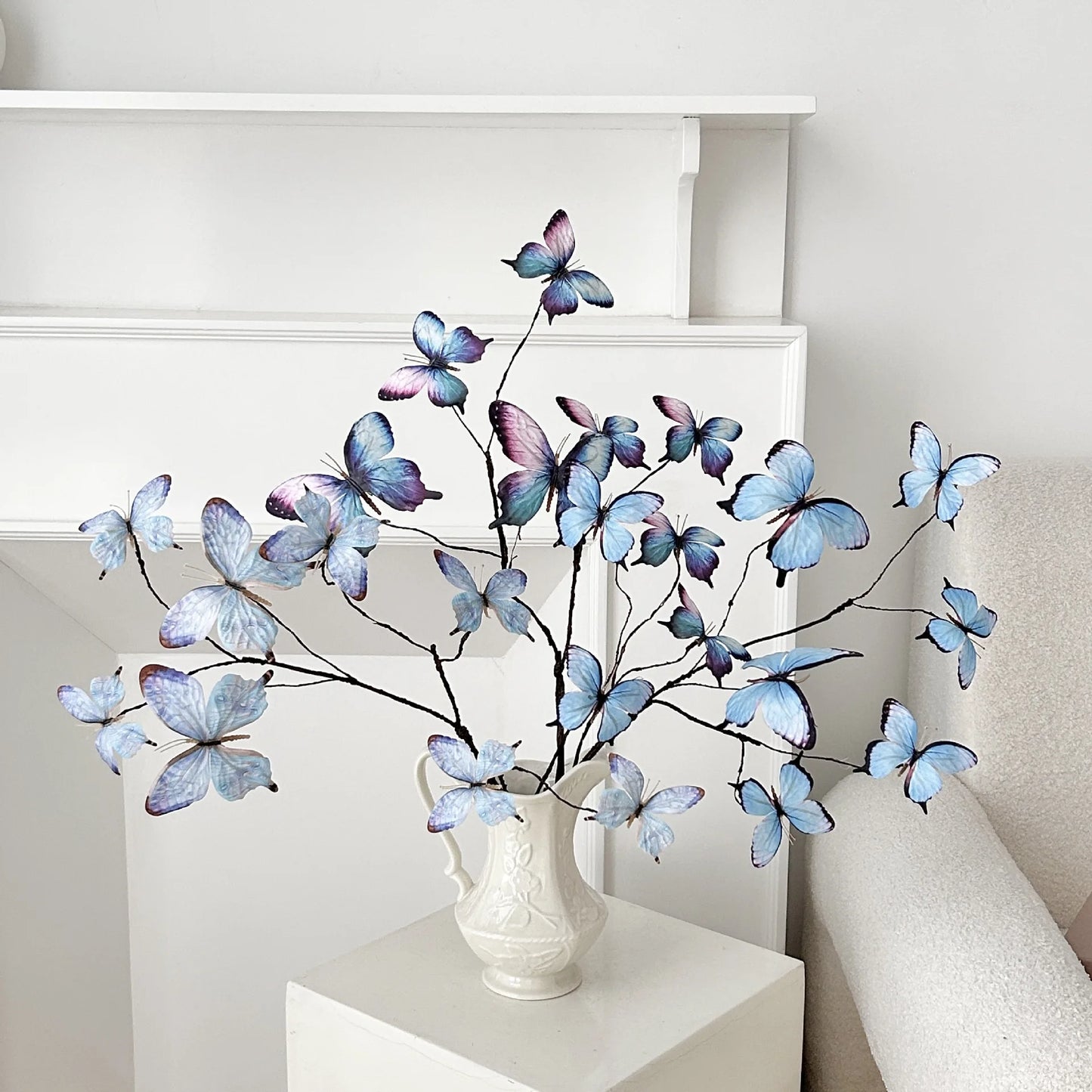 27.6 Inch Artificial Butterfly Flowers with Dried Branches Faux Floral Arrangement for Home Decor Window Display Wedding