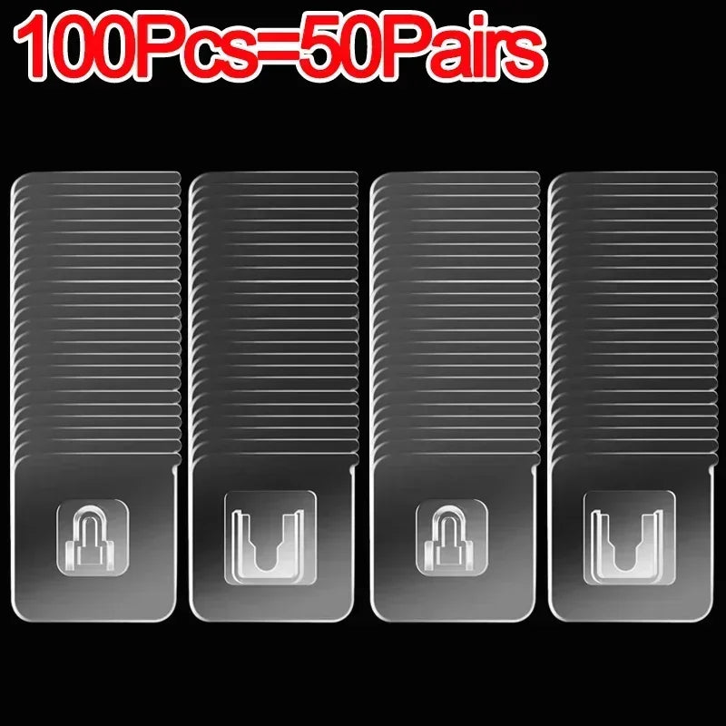 100/2PCS Double Sided Adhesive Wall Hooks Invisible Traceless Snap Hook Wall Storage Holder Bathroom Kitchen Bedroom Hook Kit
