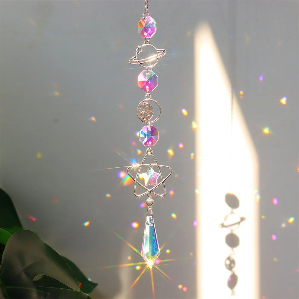 Suncatcher Crystal Wind Chime Star Moon Diamond Hanging Prisms Light Catcher Rainbow Chaser Jewelry Pendant Home Garden Decor